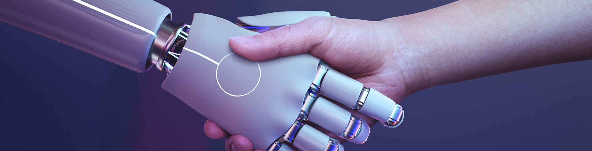 Robot handshake human background, futuristic digital age